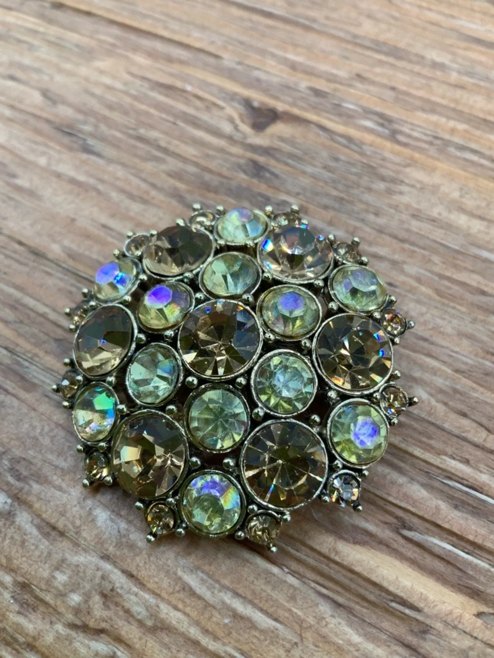 Monet Vintage Round Gold-Tone Cluster Design Aurora Crystal Brooch